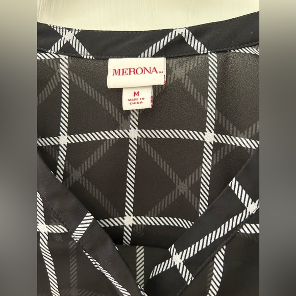 Merona Black White Stripes Long Sleeve Sheer V Neck Top Shirt. Size Medium - Picture 2 of 9